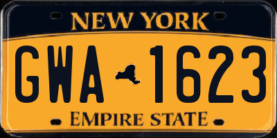 NY license plate GWA1623