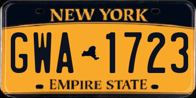 NY license plate GWA1723