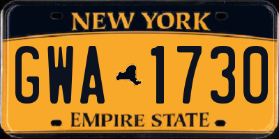 NY license plate GWA1730