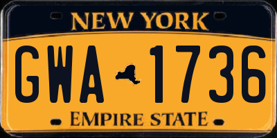 NY license plate GWA1736