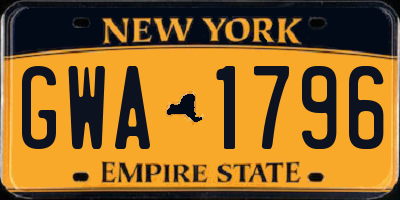 NY license plate GWA1796