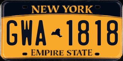 NY license plate GWA1818