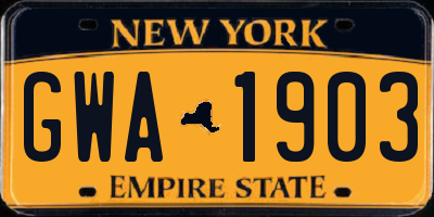 NY license plate GWA1903