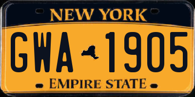 NY license plate GWA1905
