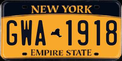 NY license plate GWA1918