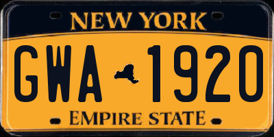 NY license plate GWA1920