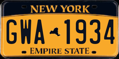 NY license plate GWA1934
