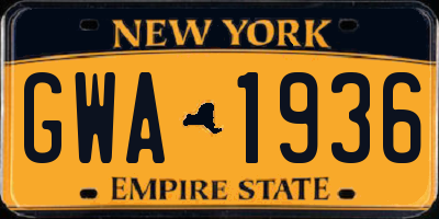 NY license plate GWA1936