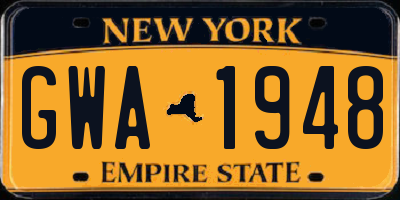 NY license plate GWA1948