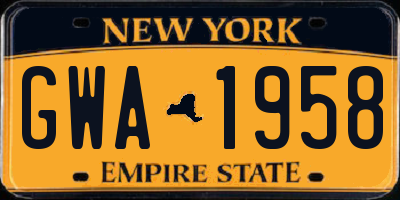 NY license plate GWA1958