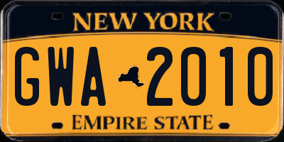 NY license plate GWA2010