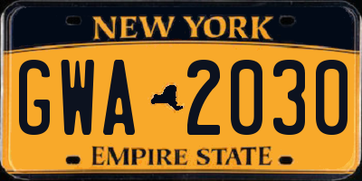 NY license plate GWA2030