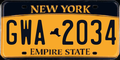 NY license plate GWA2034