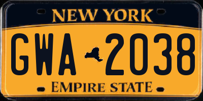 NY license plate GWA2038