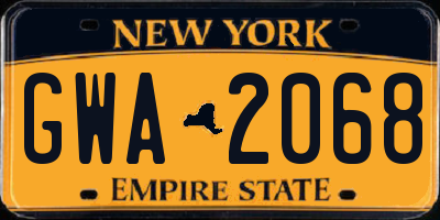 NY license plate GWA2068