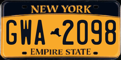 NY license plate GWA2098