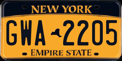 NY license plate GWA2205