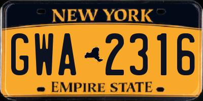 NY license plate GWA2316