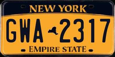 NY license plate GWA2317
