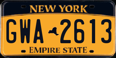 NY license plate GWA2613