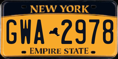 NY license plate GWA2978