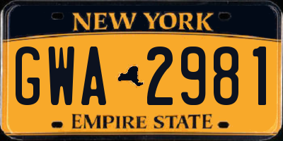 NY license plate GWA2981