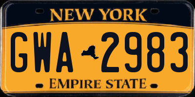 NY license plate GWA2983