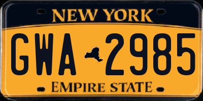 NY license plate GWA2985