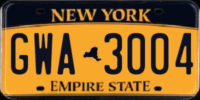 NY license plate GWA3004