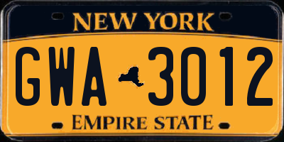 NY license plate GWA3012