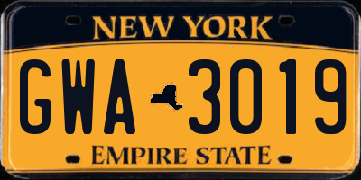 NY license plate GWA3019