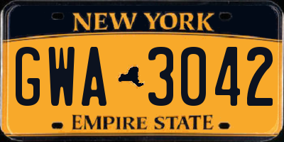 NY license plate GWA3042