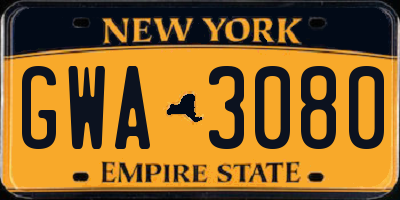 NY license plate GWA3080