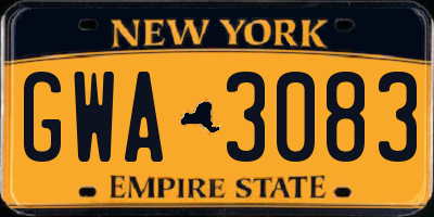 NY license plate GWA3083