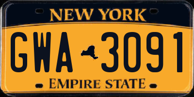 NY license plate GWA3091