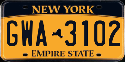 NY license plate GWA3102