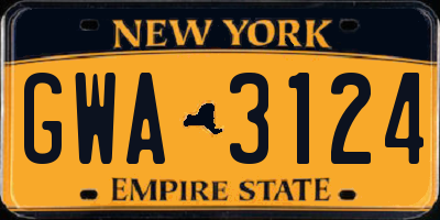 NY license plate GWA3124