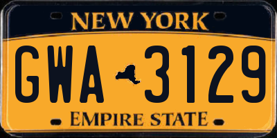 NY license plate GWA3129