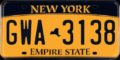 NY license plate GWA3138