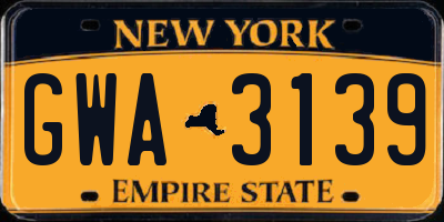 NY license plate GWA3139