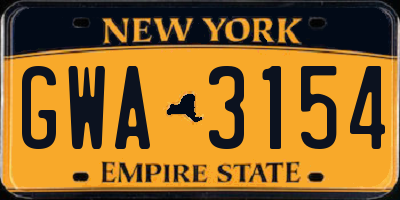 NY license plate GWA3154