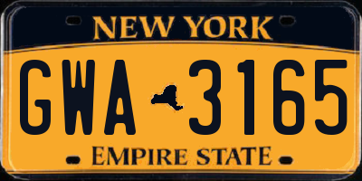 NY license plate GWA3165