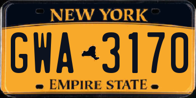 NY license plate GWA3170