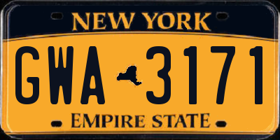 NY license plate GWA3171