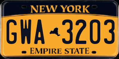 NY license plate GWA3203