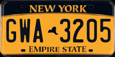 NY license plate GWA3205
