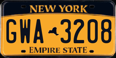 NY license plate GWA3208
