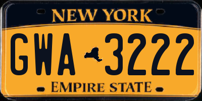 NY license plate GWA3222