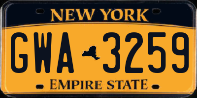 NY license plate GWA3259