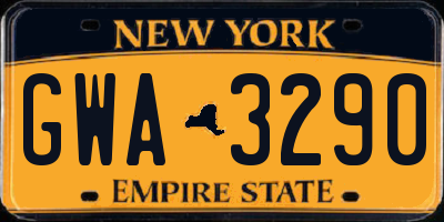 NY license plate GWA3290